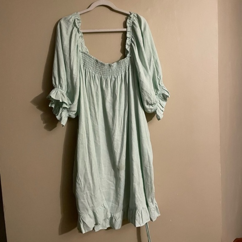 ELOQUII Women Plus Smocked Front Mini Day Dress with Belt Mint Green Size 26